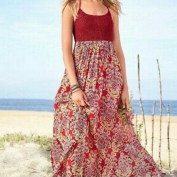 Sundance Dresses & Skirts - Sundance Lasani Crochet Halter Maxi Dress Small in Red Multicolor Boho